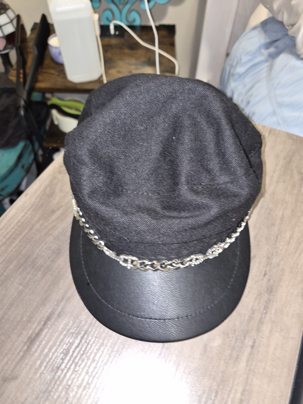 Black Chain-Trim Captain's Hat